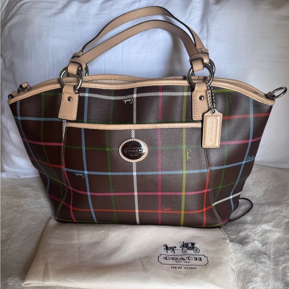 Coach Authentic Tattersall Peyton Leather Plaid Bag w/Coach Dustbag EUC - Picture 1 of 14